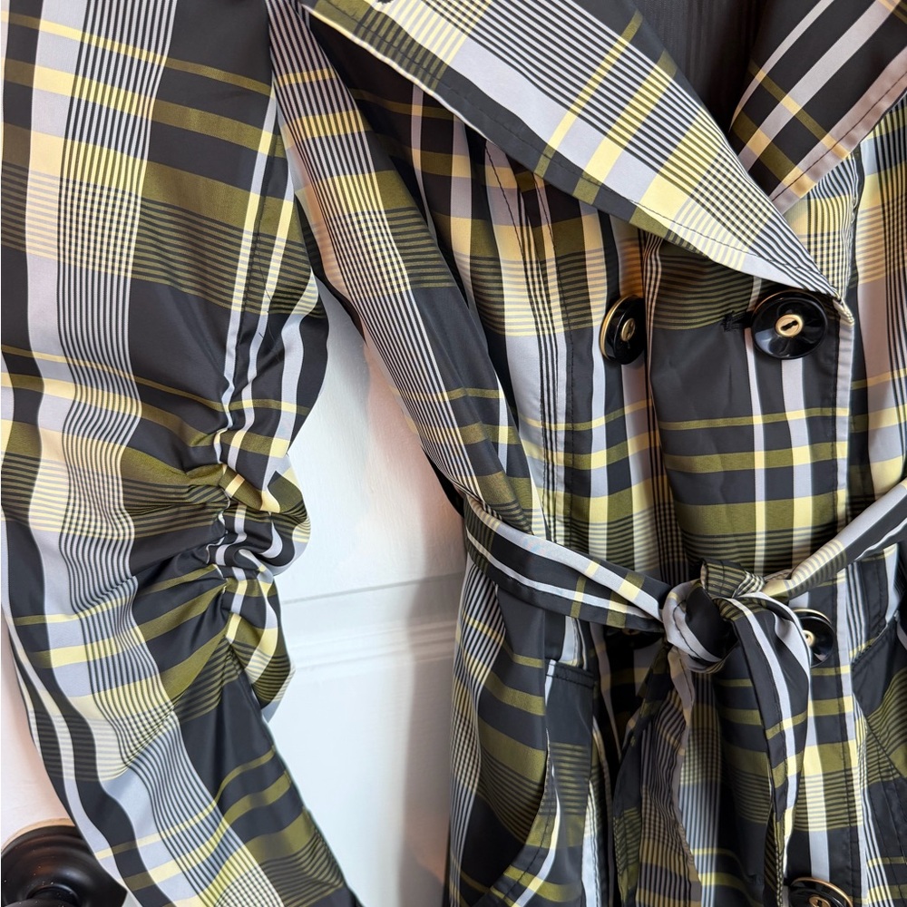 The Limited Spring Belted Plaid Trench Coat Buttons Mid-Thigh Length, Small - Picture 7 of 12
